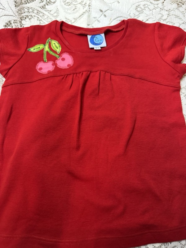 Vintage Cherries Appliquéd Girls Size 3t Cotton Princess Cut Tee Baby Go Retro