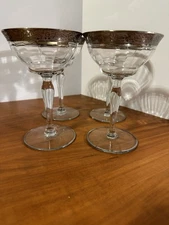 Vintage Tiffin Franciscan Wine Champagne Glass Rambler Rose Platinum Trimmed (4)