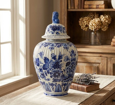 Delfts Holland Porzellan Vase Blau Weiß Großes Gefäß 36 cm Sammlerstück