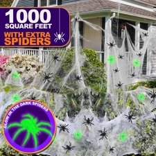 1000 Sqft Spider Web + 60 Glow Spiders Halloween Decoration Set Yard Decoration