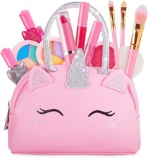 Kids Washable Makeup Kit w Unicorn Purse Non Toxic Girls Gift Ages 3-8