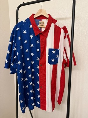 RedHead Men's 2XL American Flag Stars Stripes Button Up Shirt USA