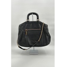 Dolce & Gabbana Black Pebbled Leather Satchel Bag Leopard Gold Key Charm Large