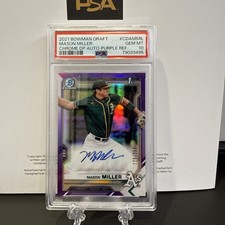 2021 Bowman Draft Chrome Mason Miller Purple Auto Refractor San Diego Padres