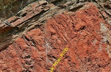 Photo A2 Rosemarkie Beach: Cairds Cave (Devine's Cave) Detail of red roc c2016