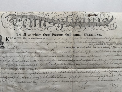 1810 Fredericksburg Pennsylvania Land Grant