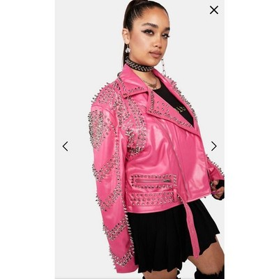 NWOT Azalea Wang Hot Pink Vegan Leather Studded Moto Jacket Plus 3x SOFI 3xl
