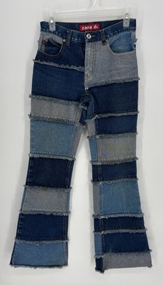 Zana Di Patchwork Jeans Womens 1 Y2K Rework Denim Wide Leg Frayed Boho Festival