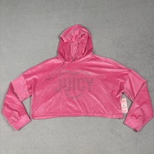 Vintage Y2K Juicy Couture Sequin Bling Velour Cropped Hoodie Pink Size XS NWT