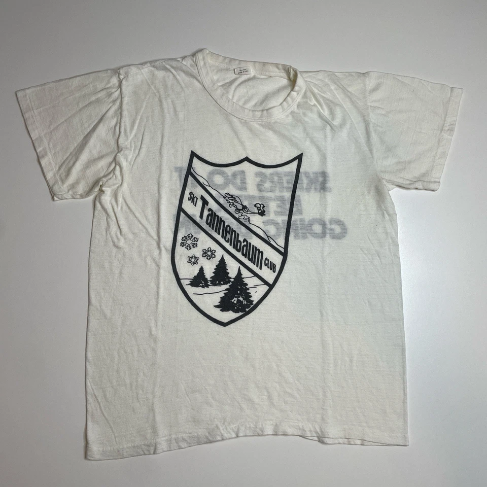 Vintage 60’s Water Color Print Ski Sexual Joke Graphic T-shirt Black White L - Image 2 of 4