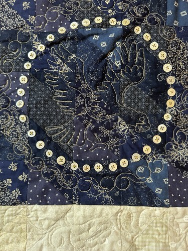 Amerikanische Flagge Handarbeit Quilt Maschine Quilten Vintage Perlen Knöpfe 26,5 x 42 - Bild 2 von 9