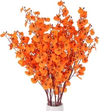 8PCS Faux Orange Orchids Long Stem for Wedding Home Decor