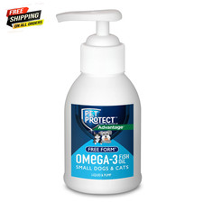 Pet Protect Cat Small Dog Omega-3 Supplement, Free Form Blend, Liquid Pump, 4-