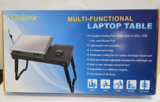 Laptop Table Desk Foldable W/Cooling Fan USB Hub LED Light  Storage Table