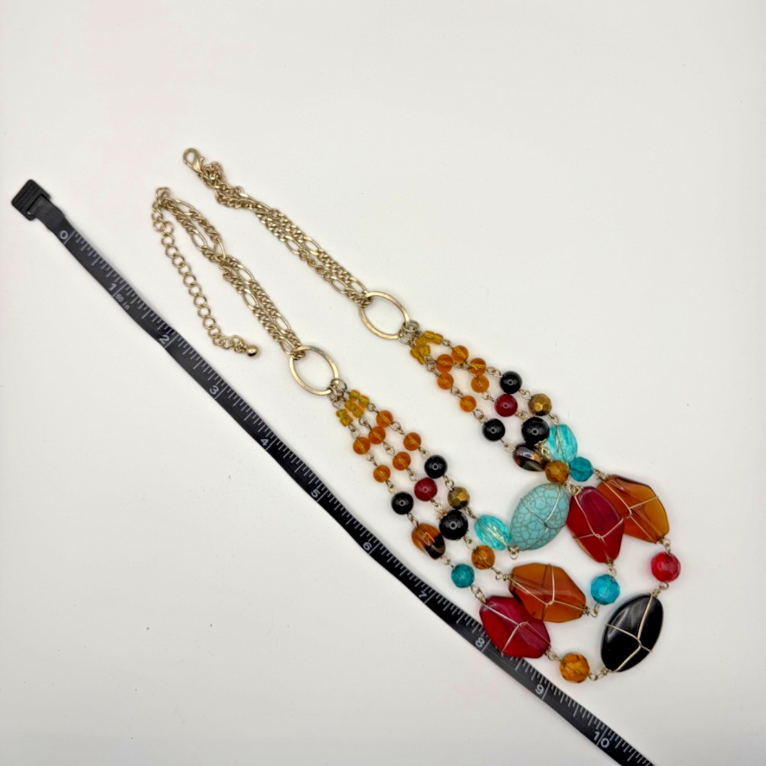 Artisan Boho Multi-Strand Statement Necklace, Gla… - image 6