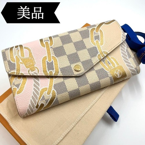 Louis Vuitton Damier Azur Portefeuille Sarah NM Long Wallet Gold Japan 0613184