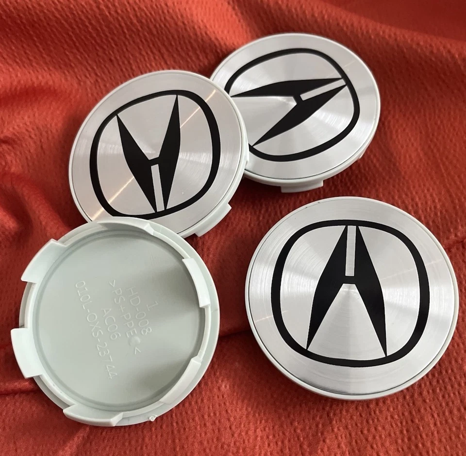 4 tapas centrales de rueda plateadas ACURA 69 mm emblema negro para TL MDX RL RDX TSX Foto 3 de 4