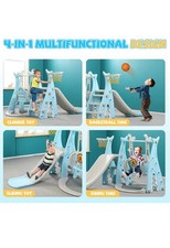 4-IN-1 Kinder Kinderrutsche Spielplatz Rutsche Schaukel Basketballkorb Leiter 