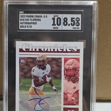 2023 PANINI CHRONICLES GOLD AUTO ROOKIE #18 SGC 10.5 ZAY FLOWERS /10