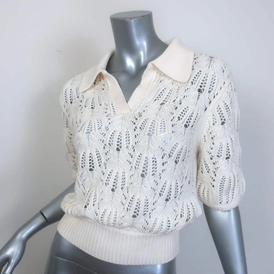 Suéter Helmut Lang Taylor Tejido Crochet Recortado Algodón Crema Talla Pequeña Foto 3 de 4