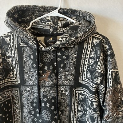 Mens Medium Bruce  Lee Shoe Palace Hoodie Sweatshirt Black Paisley Bandana Print