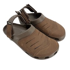 Crocs Yukon Vista Mens Brown Leather Adjustable Strap Clogs Sandals Size M11