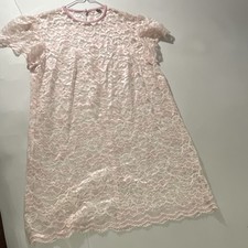 Girls Pink White Lace A-Line Knee Length Dress Short Puff Sleeve Floral