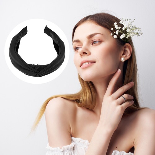 1Pcs Satin Knotted Headband Knot Cross Hairband for Women Black 1.2" Wide - Picture 6 of 7
