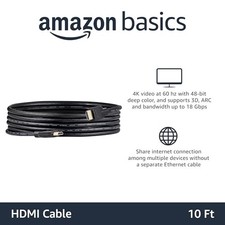 AMAZON BASICS HDMI CABLE, 3-PACK, 10FT, 4K 60HZ, HIGH-SPEED 4K HDMI 2.0 - BLACK