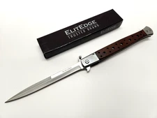 13" Godfather Big Boy Stiletto Pocket Knife Sword Blade Spring Assisted Wood