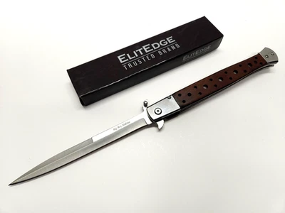 ELITEDGE 13" Godfather Big Boy Stiletto Pocket Knife Sword Blade Spring Assisted Wood
