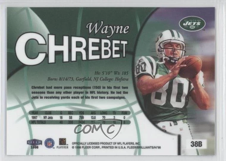 1998 Fleer Brilliants Blue Wayne Chrebet #38B - Image 2 of 2