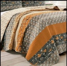 Lush D cor 3pc Full/Queen Reversible Cotton Quilt  Sham Set Rust -Gray Bird