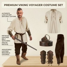 Mens Medieval Costume Set Renaissance Pirate Viking Outfit Halloween 4 Piece