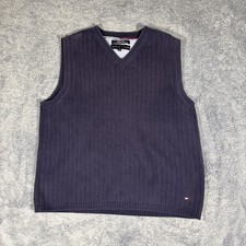 Tommy Hilfiger VINTAGE V-Neck Cable Knit Sweater Vest Mens' Medium Navy Blue