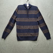 J. Crew Men Sweater M Navy Fair Isle Rugged Merino Drawstring Long Sleeve