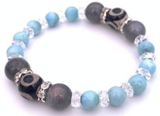 Natural s three-eyed bead & larimar & labradorite bracelet