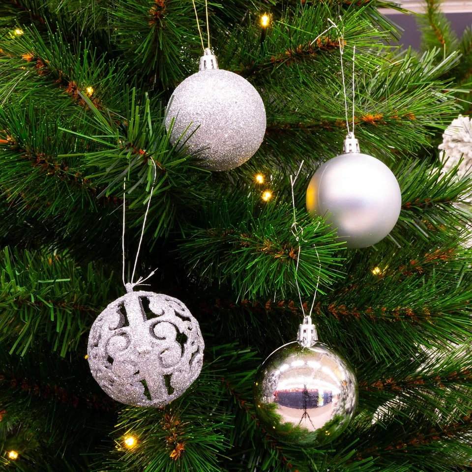 Set Di Palline Di Natale Argentate - 101 Palle Di Natale Plastica - Incl. Picco  - Immagine 4 di 4