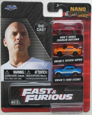 Jada Nano Fast & Furious 3-Pack Charger Daytona Toyota Supra Ford Escort Neu/OVP - Bild 1 von 4