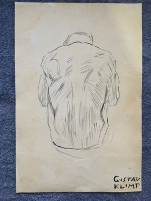 GUSTAV KLIMT drawing and painting on old paper signed stamped vintage