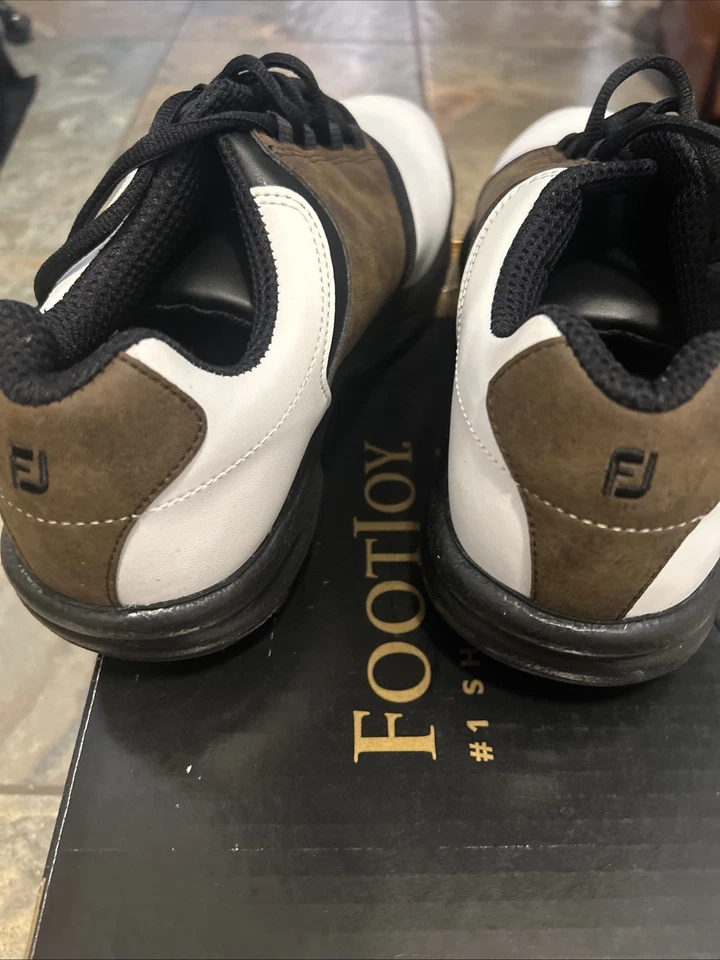 Nuevos zapatos de golf para hombre Foot Joy blancos/marrones 'GreenJoys' en caja talla 9,5 M Foto 4 de 4