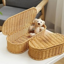 Woven Storage Basket with Lid   Oval Rectangular Storage Boxes for Home Organi