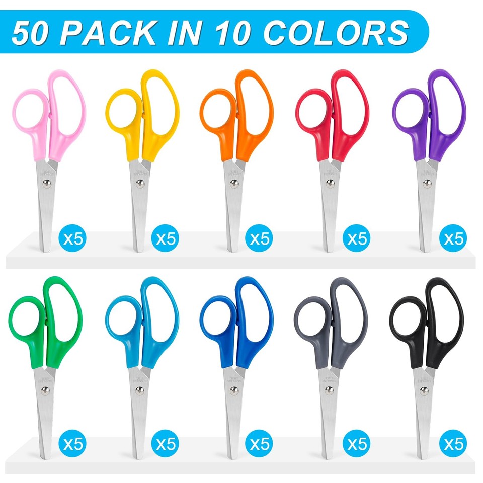 50 Pack Kids Scissors, 5 Inch Scissors Bulk for School, Blunt Tip ...