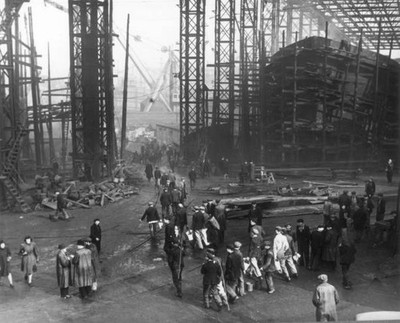 Workers at an English shipyard Historic Old Photo