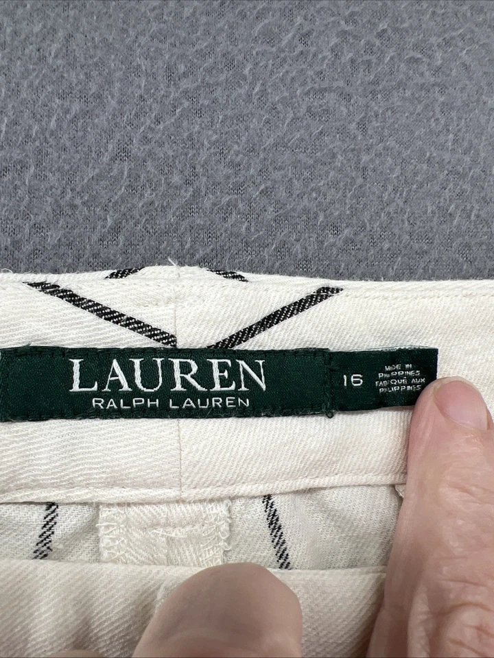 Lauren Ralph Lauren Pants Womens Sz 16 White Black Stripe Linen Wide Leg - Image 4 of 4