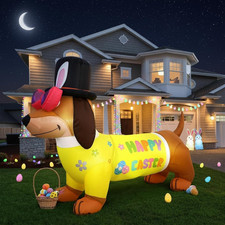 5.3 Ft Easter Inflatables Outdoor Decorations Easter Dachshund Dog Inflatable Bl