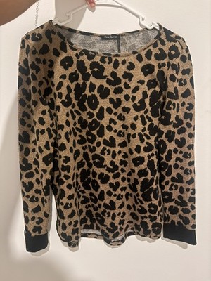 Pink Clover Women s M Sweater Leopard Print Pullover Button Up Back Elbow Patch