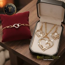 Women Gold Jewellery Gift Set Necklace Drop Earrings Bracelet Ladies Girl UK NEW