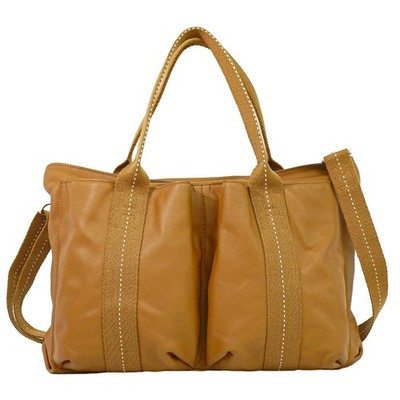 HERMES Caravan Horizontal MM Leather 2way Shoulder Tote Bag Brown