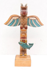 VTG Northwest Coast Native American Hand Carved Wood Totem Pole 14" SIGNED
